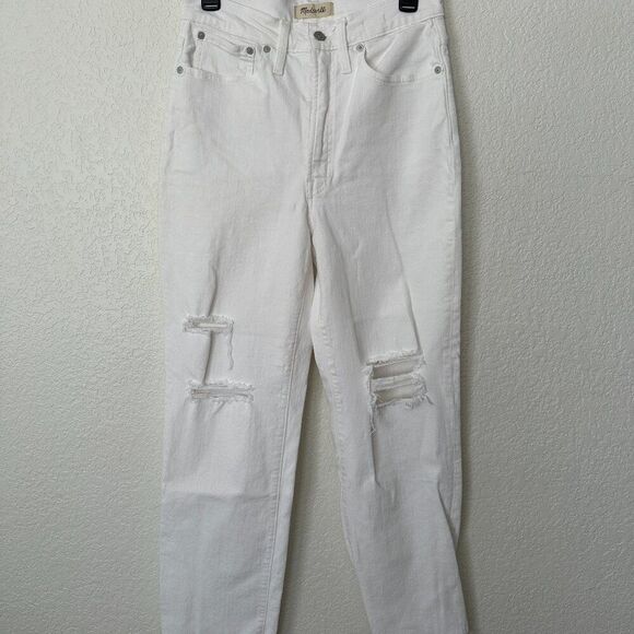 Madewell The Perfect Vintage Straight Jean in Tile White: Ripped-Knee Edition 27 - Picture 4 of 13